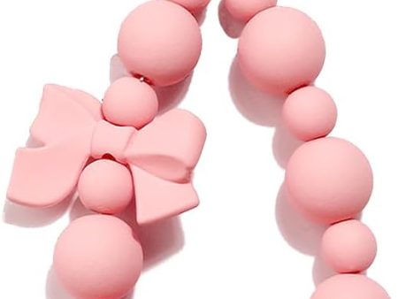 Pink Keychains Wristlet for Women Girls, Cute Sweet Bow Bracelet Keychain Silicone Beaded Key Chain Car Keyring Pendant Charm Keychain for Cell Phone Chain Earphone Case Purse Backpack Accessories