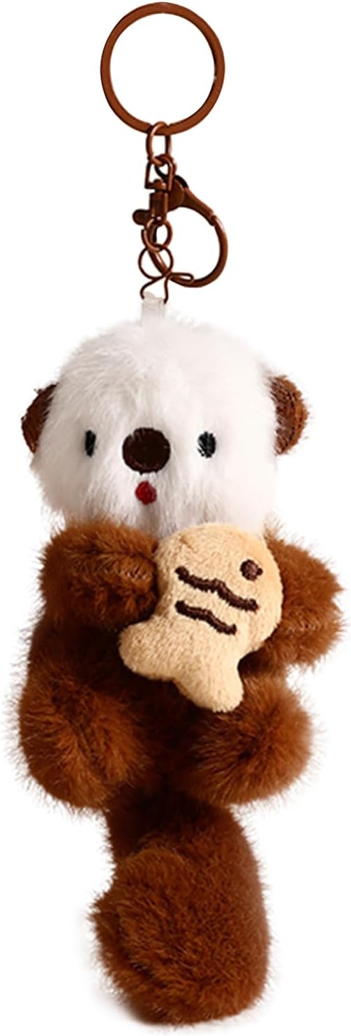 Plush Keychain Otter Charm for Women Teens & Animal Lovers | for Handbags Purses Backpacks & Car Keys | Birthday Gift