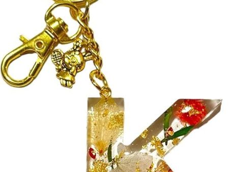 Alphabet Initial Letter Keychain Charm, Pendant Tassel Key Ring for Purse, Handbags, Bookbags, Customizable (Flower Red, Resin)
