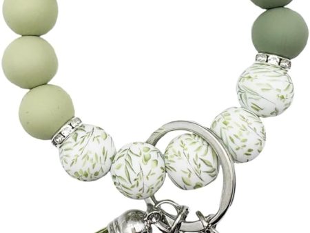 Silicone Bead Keychain Bracelet Women Wristlet Key Ring Bangle Chains with Tassel