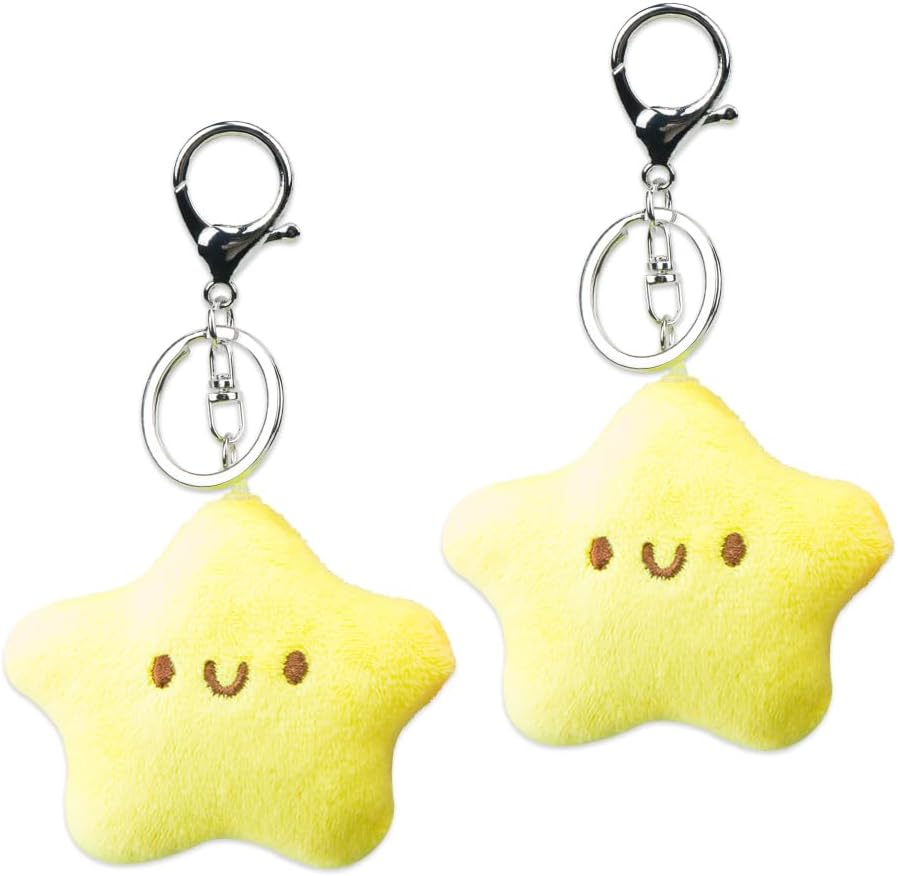 2Pcs Cute Plush Star Keychain Kawaii Star Pendant Keyring with Squeaky Sound Charming Plush Keyring for Backpacks Handbags Purses Fashionable Women's Keyrings Car Key Chain Accessory