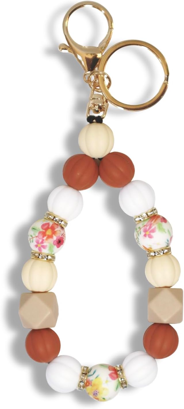 Silicone Bead Keychain Bracelet Wristlet Keychain Key Ring Bracelet Bangle Chain for Women Car Key Chain Ring