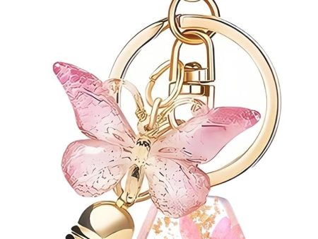Cute Initial Letter Keychain for Women Girls with Pink Tassel Butterfly for Backpacks Handbags