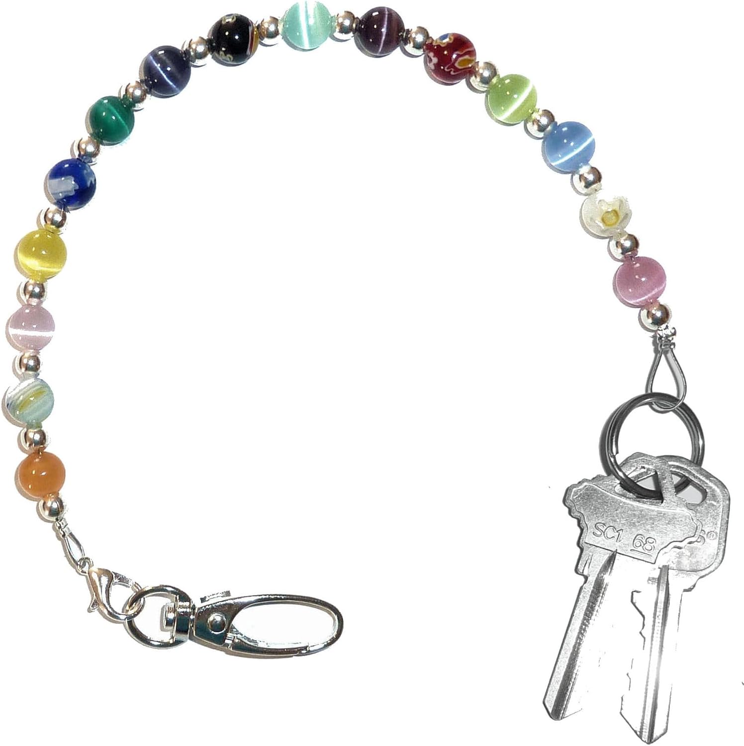 Hidden Hollow Beads Key Keeper 12" Multi Women's Beaded Strap Chain Finder Organizer Wallet Purse Holder Anti-Lost Ring