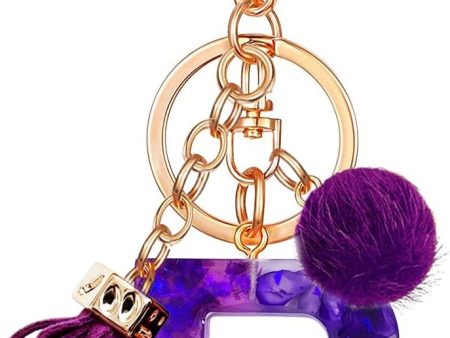 Purple Ball Initial Keychain Tassel Letter Alphabet Bag Charm Keyring