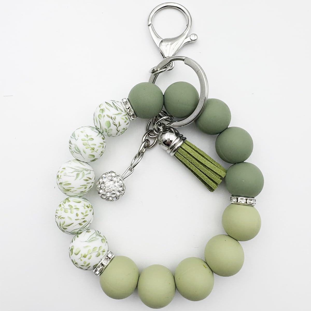 Silicone Bead Keychain Bracelet Women Wristlet Key Ring Bangle Chains with Tassel - Image 2