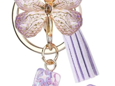 Initial Letter Keychains for Women Cute Purple Keychain with Tassel& Butterfly
