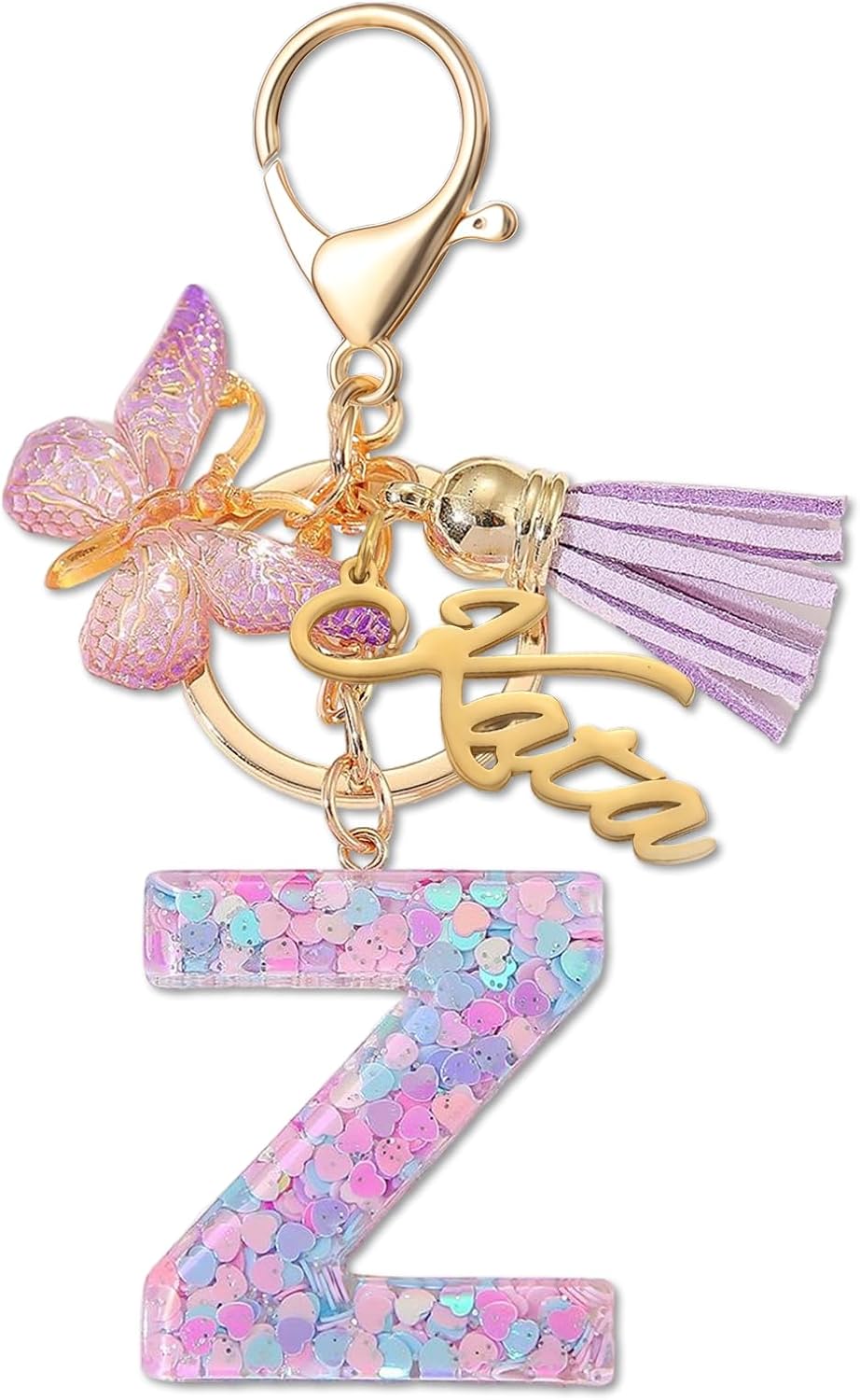 Personalized Keychain with Name Custom Initial Keychains for Women Letter KeyChain with Tassel Butterfly for Bag Charm