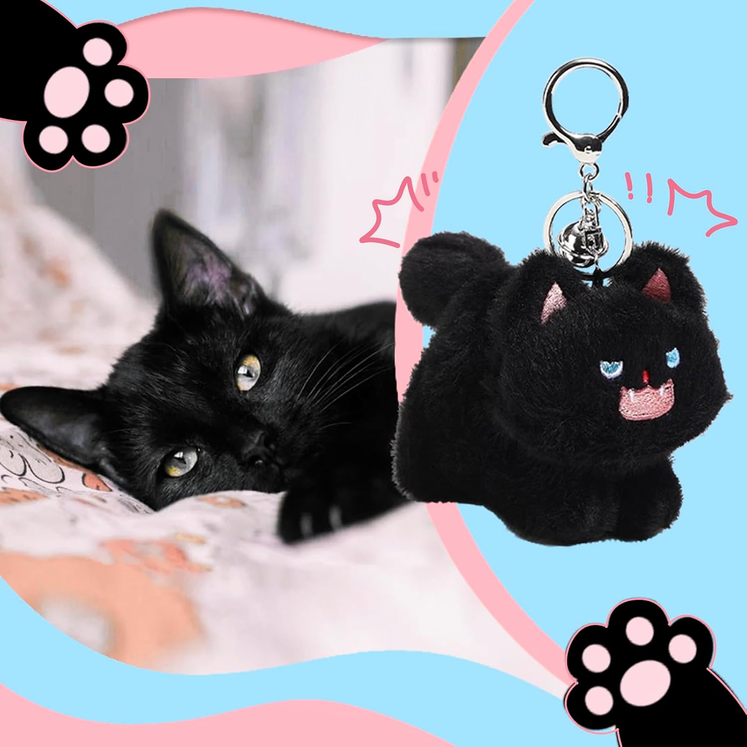 Cat Keychain Plush Black Cat Gifts Cute Keychains for Women Cat Lovers Gifts For Women Kawaii Cat Mom Backpack Accessories Bag Charms Halloween Keychain Christmas Gifts For Cat Lovers Kawaii Stuff - Image 2