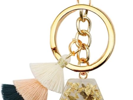 Initial Keychain Cute Letter Key Chain Backpack Accessories White Bag Charms for Women with Tassel Green Leaf Design