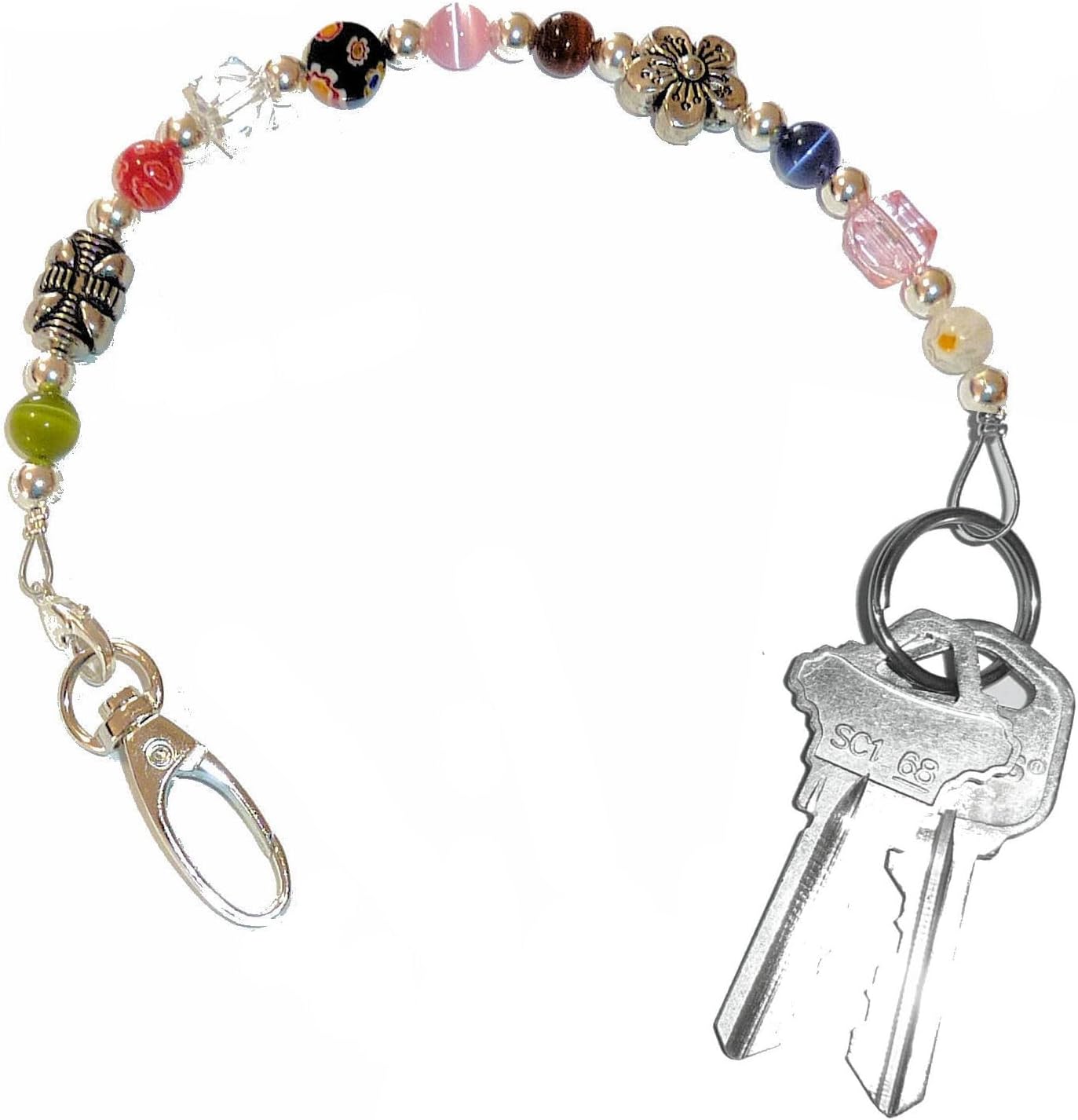 Hidden Hollow Beads Key Keeper 12" Women's Multi Beaded Strap Chain Finder Organizer Wallet Purse Holder Anti-Lost Ring
