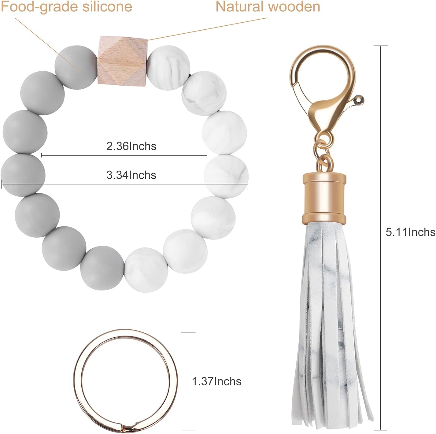 Keychain Wristlet for Women, Silicone Bead Bracelet Key Ring Girl, Key Chain Holder for Car Keys - Image 2