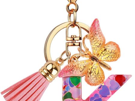 Initial Letter Keychain for Women Girl Bag Charm Butterfly Tassel Keychain for Wallet Car Key Backpack Handbag