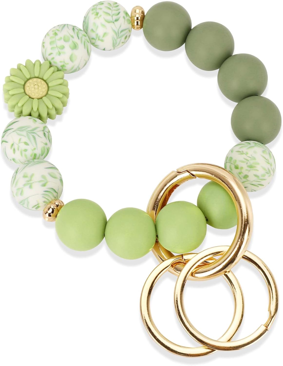 Silicone Key Ring Bracelet, Cute Keychain Wristlet with 2 Key Rings, Elastic Car Key Holder Bangle for Women