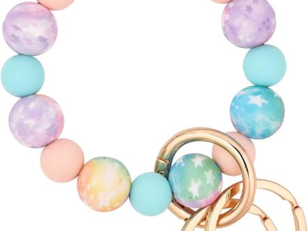 Silicone Beaded Keychain Wristlet Key Ring Bracelet with 2 Keyrings for Women Girls, Fit for Small Wrists