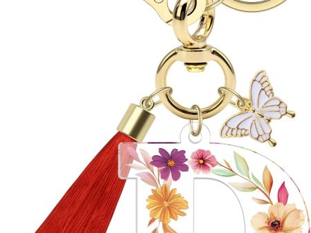 Initial Letter Keychain for Women Tassel Butterfly Pendant Key Ring Alphabet Keychain for Backpack Handbag Charms