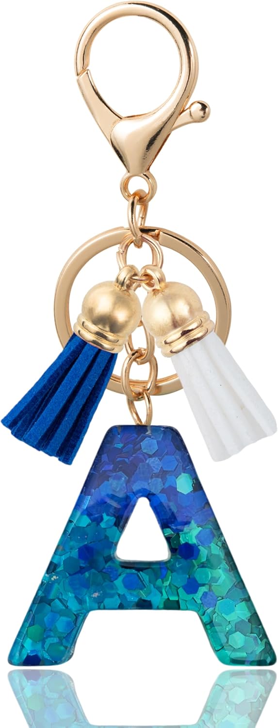Initial Letter Keychain Cute Resin with 2 PU Tassel, Letter Keychain for Backpack Charms, Initial Keychains for Women