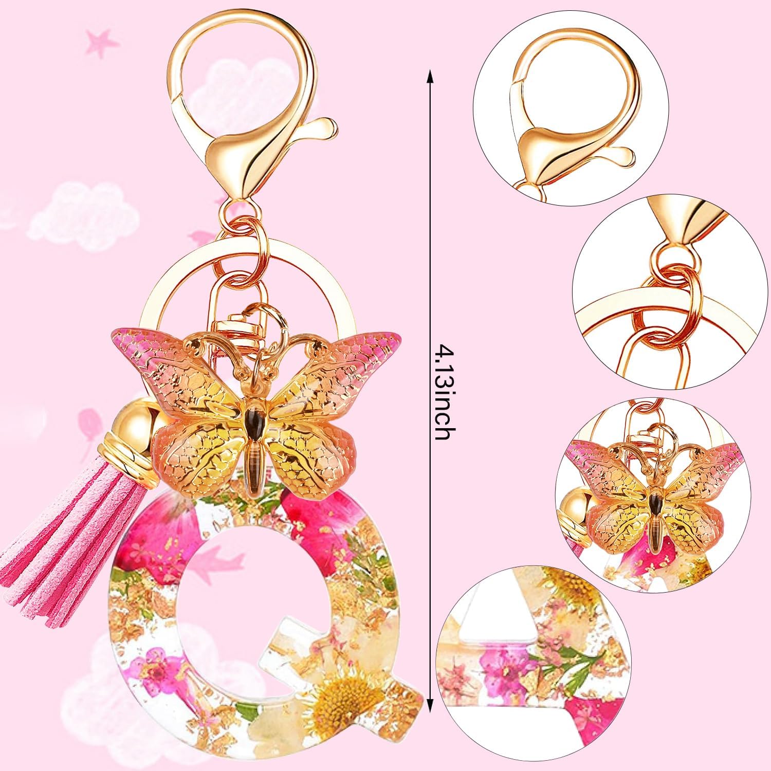 Cute Initial Letter Keychains with Butterfly Tassel, Alphabet Key Chains Pendant Key Ring for Wallet Backpacks Bag Handbags - Image 2