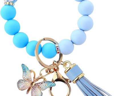 Cute Silicone Beaded Keychain，Key Chain Holder for Car Keys Women Girl，Daisy Silicone Key Wristlet Resin Butterfly