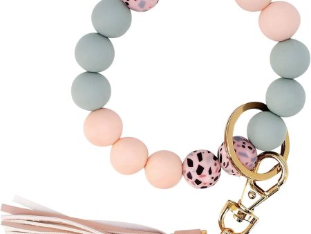 Key Ring Bracelet Car Keychain Holder Wristlet Silicone Women Beaded Bangle Chains