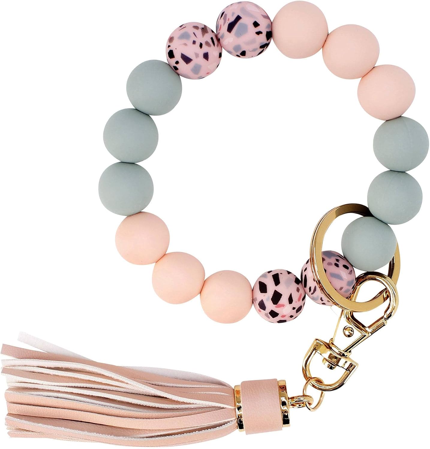 Key Ring Bracelet Car Keychain Holder Wristlet Silicone Women Beaded Bangle Chains