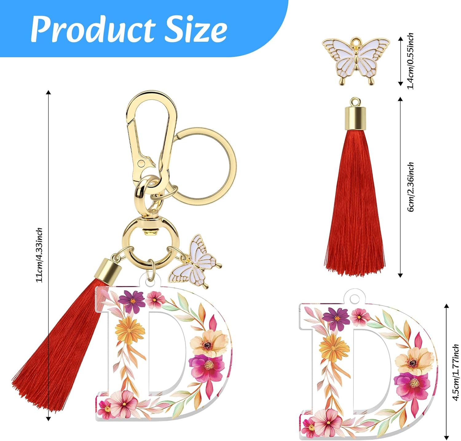 Initial Letter Keychain for Women Tassel Butterfly Pendant Key Ring Alphabet Keychain for Backpack Handbag Charms - Image 2
