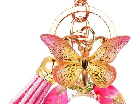 Cute Initial Letter Keychains with Butterfly Tassel, Alphabet Key Chains Pendant Key Ring for Wallet Backpacks Bag Handbags