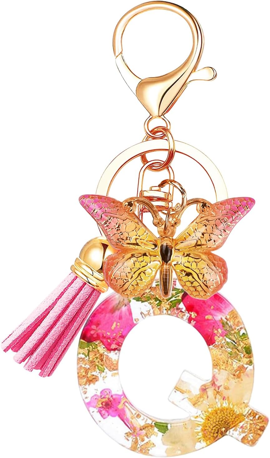 Cute Initial Letter Keychains with Butterfly Tassel, Alphabet Key Chains Pendant Key Ring for Wallet Backpacks Bag Handbags