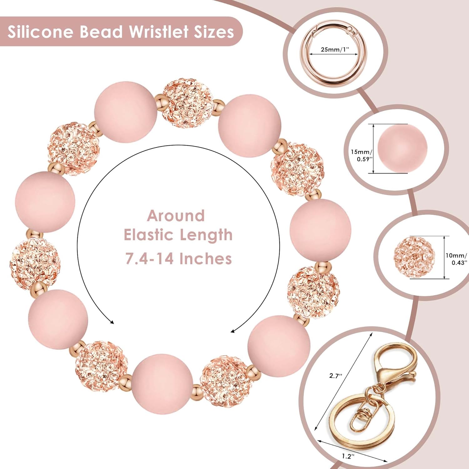 Wristlet Keychain, Silicone Beaded Wrist keychain with Key Ring for Women, Elastic Keychain Bracelet - Image 2