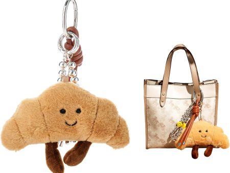 Croissant Plush Keychain - Cute Smiling Face Plushie Charm, Soft Fluffy Stuffed Charm for Purse, Handbag, Backpack & Car Keys - Adorable Bag Charms for Women (Pom Pom Keychain Gift)