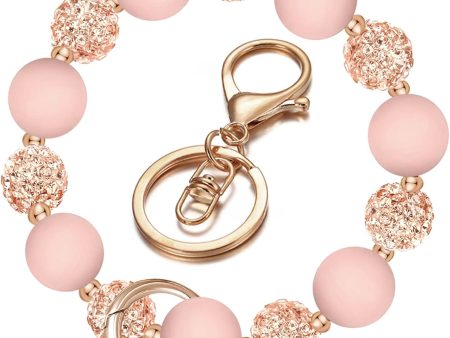 Wristlet Keychain, Silicone Beaded Wrist keychain with Key Ring for Women, Elastic Keychain Bracelet