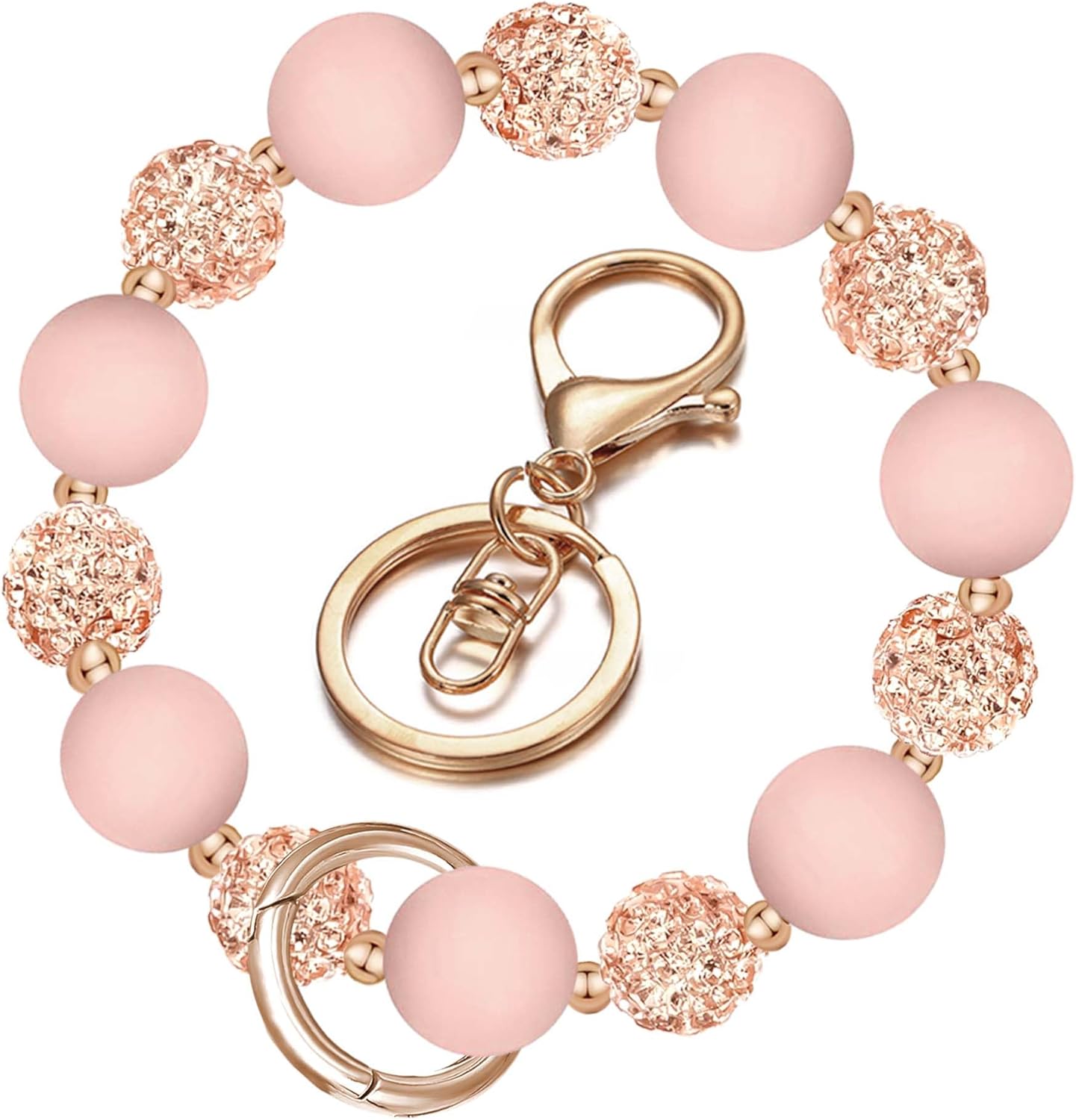 Wristlet Keychain, Silicone Beaded Wrist keychain with Key Ring for Women, Elastic Keychain Bracelet