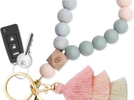 Beaded Keychain with Tassel, Silicone Key Ring Bracelet, Cute Boho Car Key Chain Wristlet for Women
