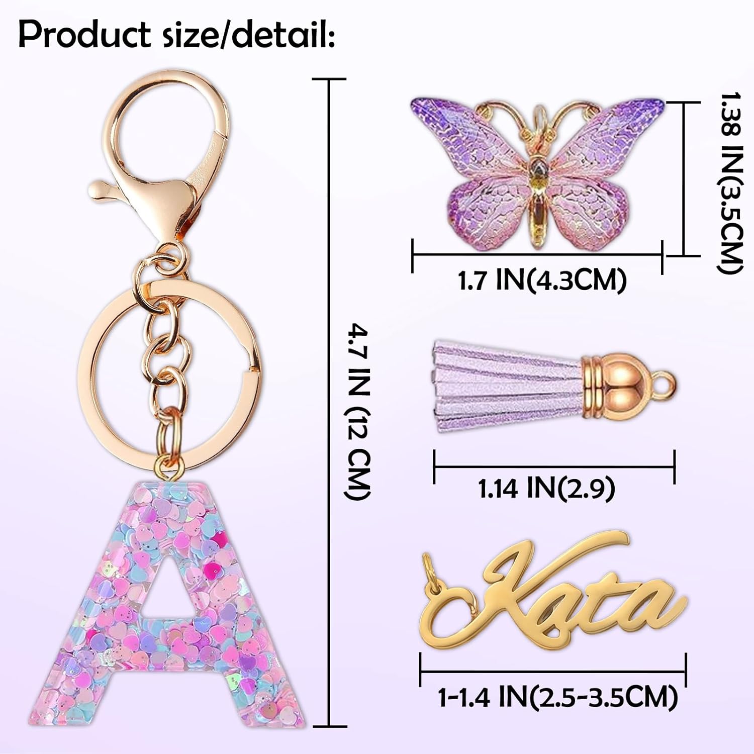 Personalized Keychain with Name Custom Initial Keychains for Women Letter KeyChain with Tassel Butterfly for Bag Charm - Image 2