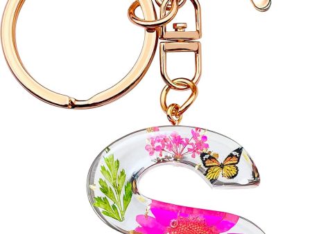 Initial Letter Butterfly Flower Pink Keychain Birthday gifts for Women Girl Backpack Wallet Car Key Cute Bling Keychain