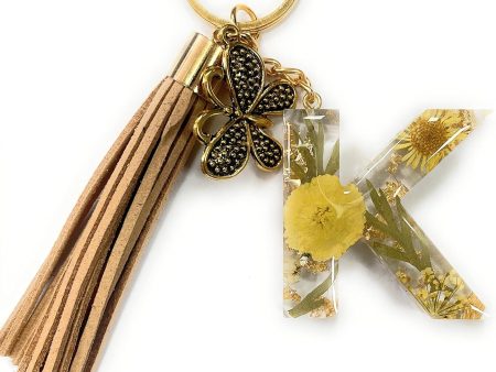 Alphabet Keychain, Resin Letter Pressed Flower Keychain, Handbag Accessory, Gift, Fashion Keychain, H with Love