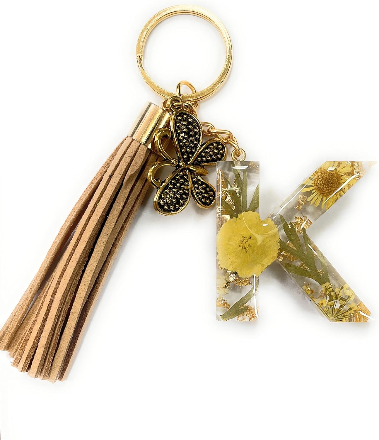 Alphabet Keychain, Resin Letter Pressed Flower Keychain, Handbag Accessory, Gift, Fashion Keychain, H with Love