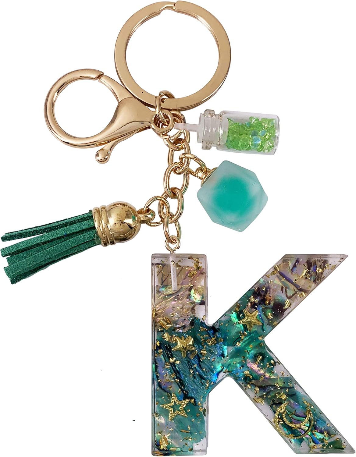 Initial Keychain Ball Tassel Charm Capital Letter Alphabet Green Keyring