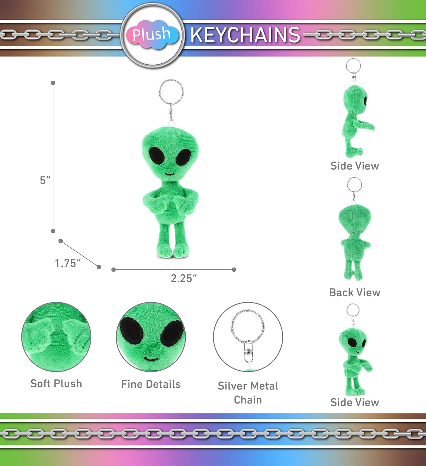 Alien Plush Keychain Stuffed Figure Toy for Kids Bag, Purse, Backpack, Handbag - Image 2